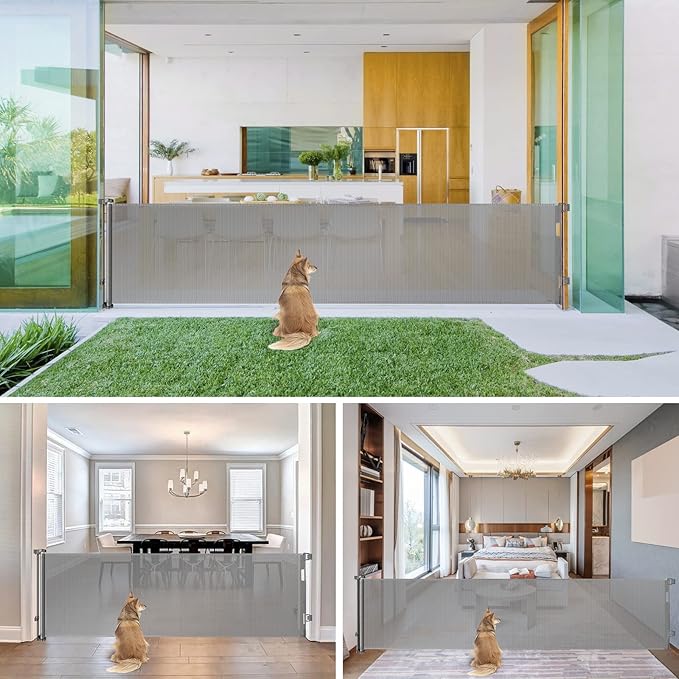 90 Inch Extra Wide Retractable Baby Gate Gates for Doorways Extra Long Baby Gate for Wide Openings Extra Large Dog Gate Indoor Outdoor Pet Gates for Dogs Long Gates for Kids or Pets, Gray