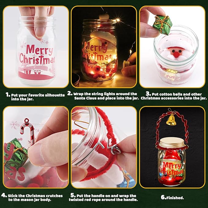 Christmas Crafts Activities For Kids Ages 3-12,4 Pack Glass Mason Jar for School Christmas Art Activities,Christmas Craft Supplies,DIY Lantern Jar for Gifts Christmas Party Favors,Classroom Prizes