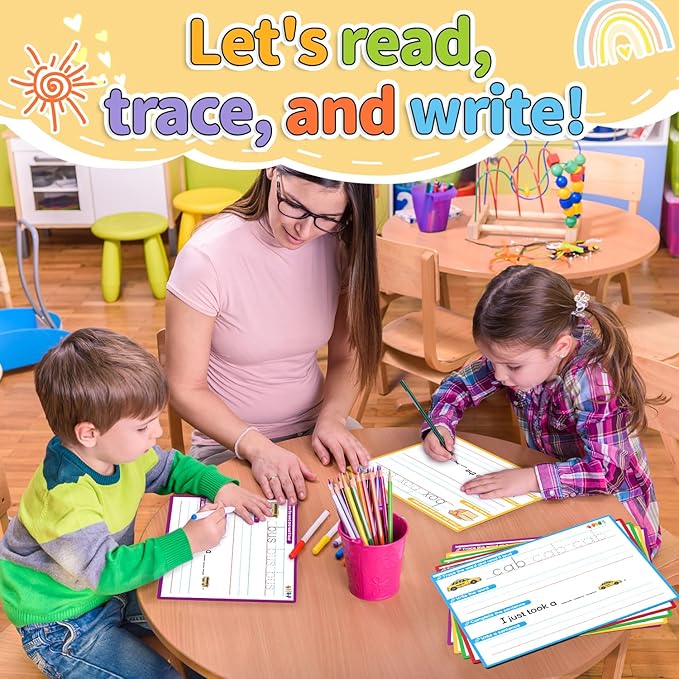 CVC Word Games Sentence Building for Kids, Handwriting Practice Writing to Learn Tracing Sight Words Phonics Flash Cards, Pre k Preschool Kindergarten Homeschool Learning Activities