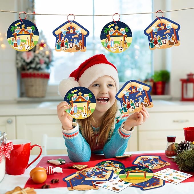 FaCraft Religious Craft Sticker for Kids - 24pcs Make a Nativity Scene Stickers Christmas Crafts Kits DIY Nativity Set for Sunday School Classroom Nativity Christian Xmas Party Game Favor Gifts