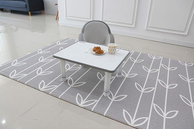 Baby Care Kids Folding Floor Table w/Adjustable Heights - for Play, Reading, and Snack Time and More (White/Grey)