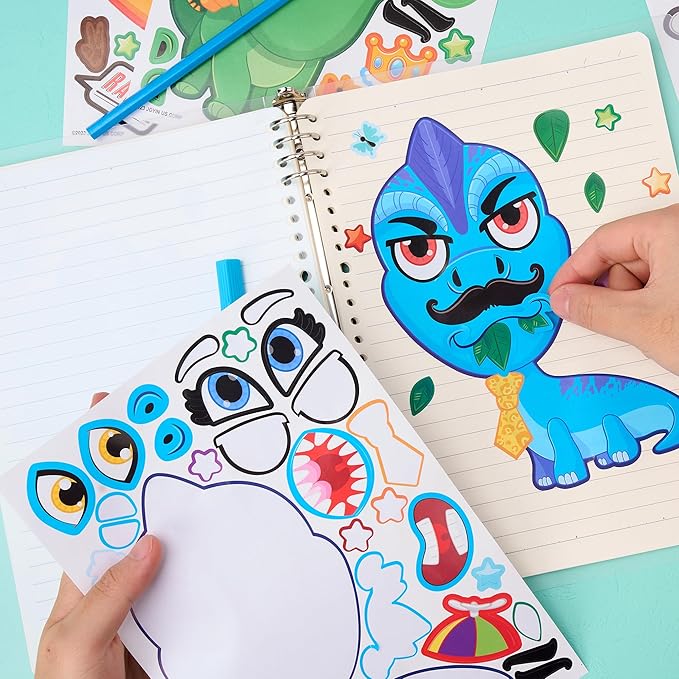 JOYIN 24PCS 9"x6" Make a face Stickers for Kids, Make Your Own Dinosaur Stickers, Animal Party Favors Kids Crafts, Goodie Bags Stuffers, Classroom Rewards