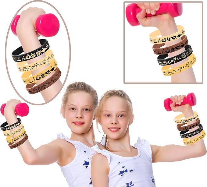 24PCS Coffee Themed Rubber Bracelet Party Favors Latte Coffee Silicone Bracelet Birthday Hoilday Baby Shower Party Supplies Decorations