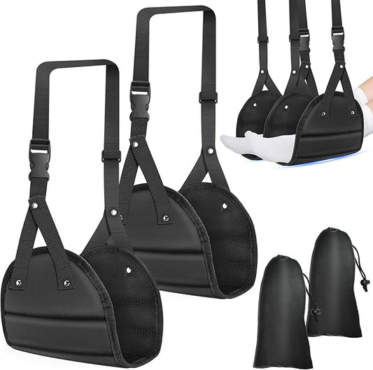 Travel Essentials Women Men, 2 Pack Black Airplane Footrest Leg Foot Hammock Rest Travel Luggage Accessories Gadgets Under Desk Flying Long Fight Trip Seat Organizer Must Haves Gifts Kids Needs