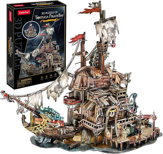 CubicFun 3D Puzzles for Adults Kids Tortuga Pirate Bay Cool Pirate Shipwreck Home Decor Indoor Model Kits Ragged Pirate Ship Crafts for Adults Birthday Gifts for Kids Women Men Teen Boy Room Decor