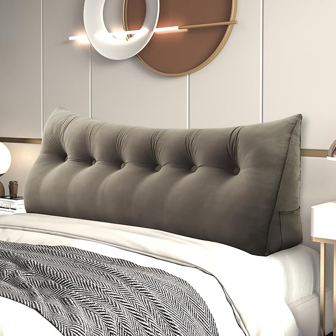 Bed Wedge Pillow for Headboard Large Bolster Pillow Reading Pillows for Sitting Up in Bed Adult, Triangular Backrest Cushion Book Pillows for Daybed Couch Support Upholstered（Camel, Queen）