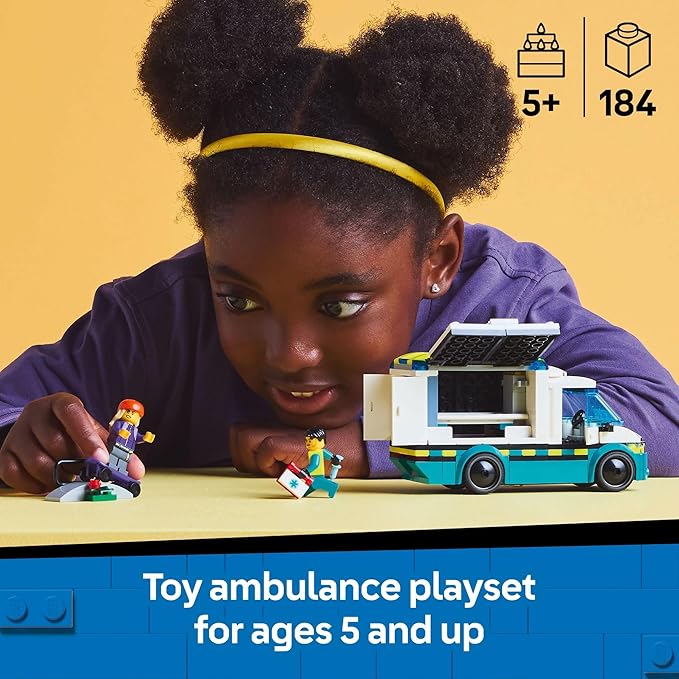 LEGO City Emergency Ambulance Toy - Building Sensory Toy for Kids, Boys and Girls, Ages 5+ - Educational, Learning Gift Idea for Birthdays and Holidays - Skateboarder and Driver Minifigures - 60451