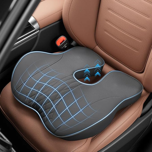 Leather Car Seat Cushion,Office Chair Cushion Non-Slip Cushion Ergonomic Office Desk Accessories for Tailbone Pain Relief Extra-Dense Memory Foam for Hip Tailbone Coccyx Sciatica Black Seat Cushion
