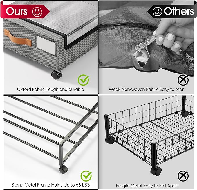 Yecaye 4 Pack Under Bed Storage with Wheels, Under Bed Storage Containers with Lids, Large Under Bed Rolling Storage with Clear Window & Label, Rolling Drawers for Clothes, Blankets, Books