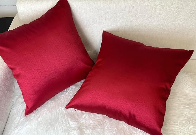 Aiking Home 24x24 Inches Faux Silk Square European Shams, Zipper Closure, Red (Set of 2)