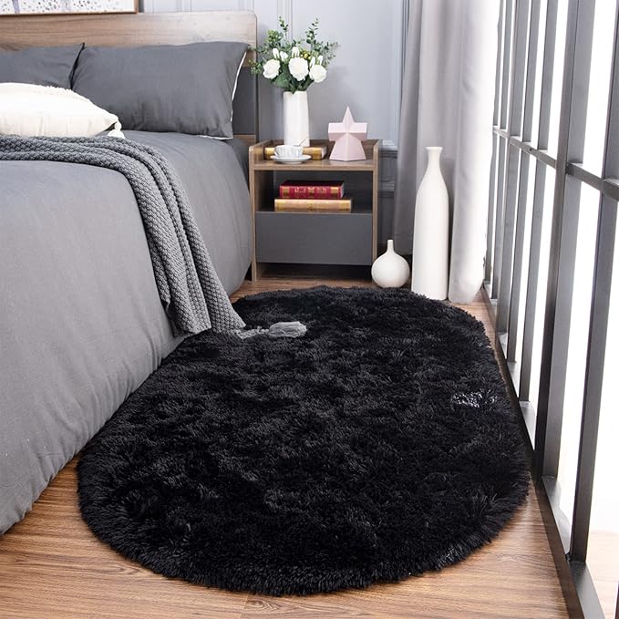 Noahas Ultra Soft Fluffy Bedroom Rugs Kids Room Carpet Modern Shaggy Area Rugs Home Decor 2.6' X 5.3', Black