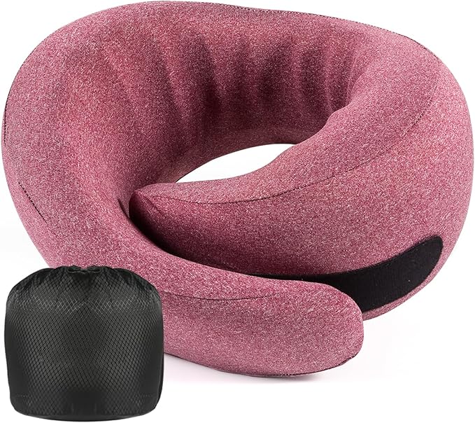 WANDER PLUS® Travel Pillow, 100% Pure Memory Foam Travel Neck Pillow Airplane Neck Support Ergonomic Design Best for Sleeping Plane Car Train Office Flight for Adults Violet