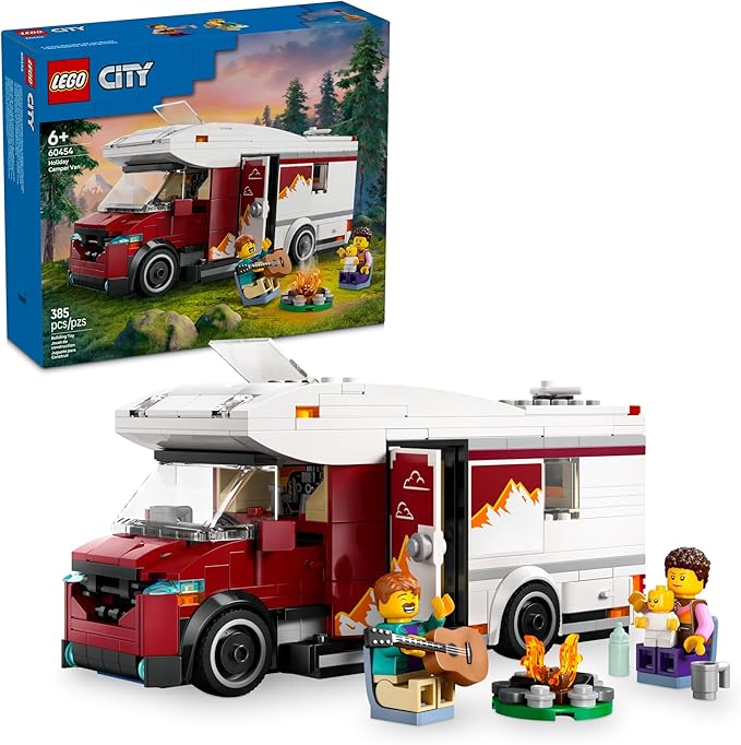 LEGO City Holiday Adventure Camper Van Building Toy Set - Vacation Toy for Kids, Boys and Girls, Ages 6+ - Includes 3 Minifigures and Accessories - Gift Idea for Birthdays and Holidays - 60454