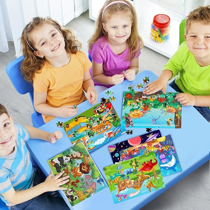 Roberly Wooden Puzzles for Kids Ages 4-8, 60 Pieces Jigsaw for Kids 3 4 5 6 7 8 Preschool Learning Educational Puzzle Toys Set for Boys Girls - Dinosaur, Ocean, Animal, Insect, Space, Vehicles