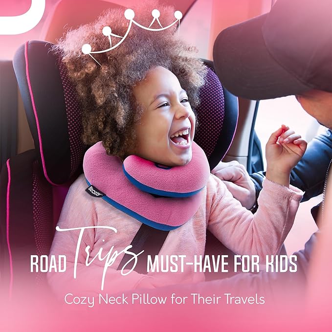 BCOZZY Kids Chin Supporting Travel Pillow for Ages 3–7- Patented Soft Neck Pillow for Head and Chin Support in Car Seat and Airplane. Comfortable Travel Essential. Small Size, Bag, Unicorn