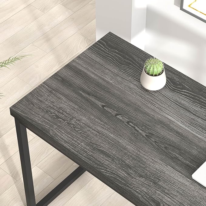 FOLUBAN Home Office Desk, Industrial Vintage Computer Desk, Rustic Wood and Metal Study Writing Table, Simple Work Gaming PC Desks for Bedroom Living Room, Dark Gray 53 Inch