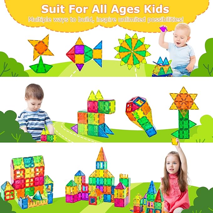 cossy 120Pcs Magnet Tiles Magnetic 3D Building Blocks Set Educational Construction Toys for 3+ Year Kids with Stronger Magnets, Rivets-Fastened, Educational, Recreational, Conventional