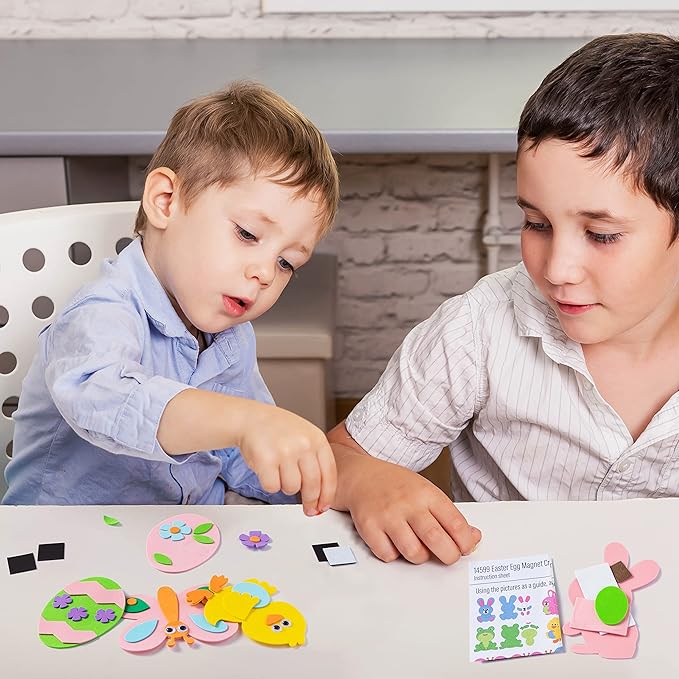 JOYIN 24 Pcs Foam Easter Egg Magnet Craft Kit, Easter Craft Kits DIY Animal and Egg Magnet Set for Kids Favor Classroom Homeschool Art Decor, Art and Craft Supplies Party Favors