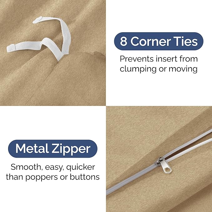 CGK Unlimited Duvet Cover Full Size Set - Extra Soft Full Size Duvet Cover 80 x 90 with 2 Pillow Shams - Hotel Quality w/Zipper Closures & Ties - Bedding and Bed Linens Set (Heathered Tan)