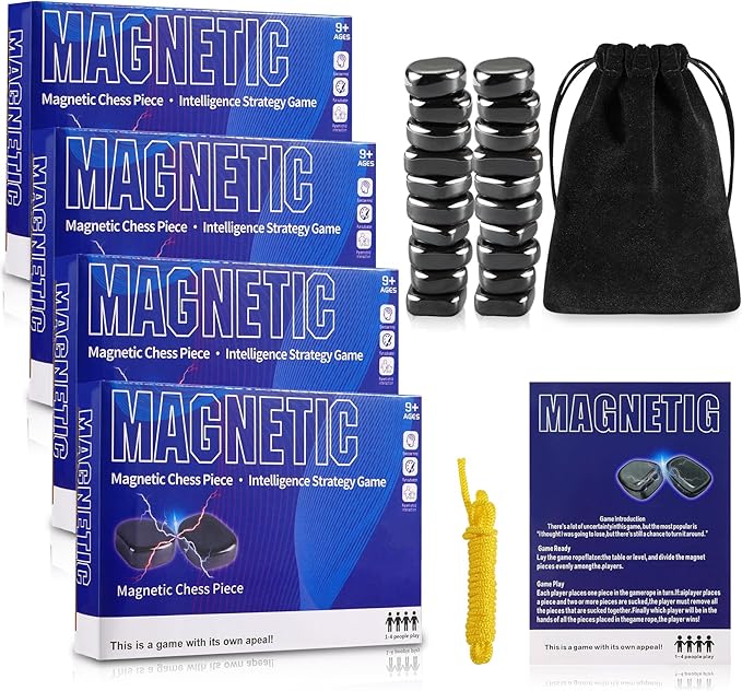4 Packs Magnetic Chess Game with Stones, Magnetic Chess Game with Rocks, Magnet Game with String, Family Gatherings Board Games for Kids & Adults