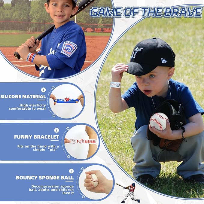 60 Pcs Baseball Party Favors, Baseball Birthday Party Favors Includes Baseball Bag Mini Baseball Wristband Keychain Slap bracelet for Kids Baseball Birthday Party Supplies