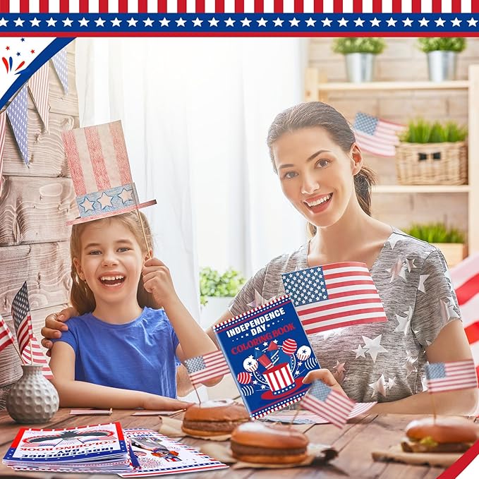 Fulmoon 48 Pcs 4th of July Coloring Books School Activity Supplies Art Creativity Assorted Independence Day Memorial Day Party Favors, DIY Patriotic Color Booklets Gifts for Boys and Girls