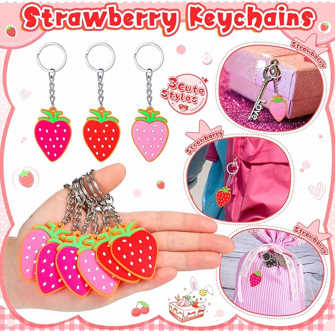 196 Pieces Strawberry Party Favors Include Sweet Berries Slap Bracelets Stickers Keychains for Berry Birthday Party Supplies Sweet One Party Summer Fruit Goodie Bag Fillers