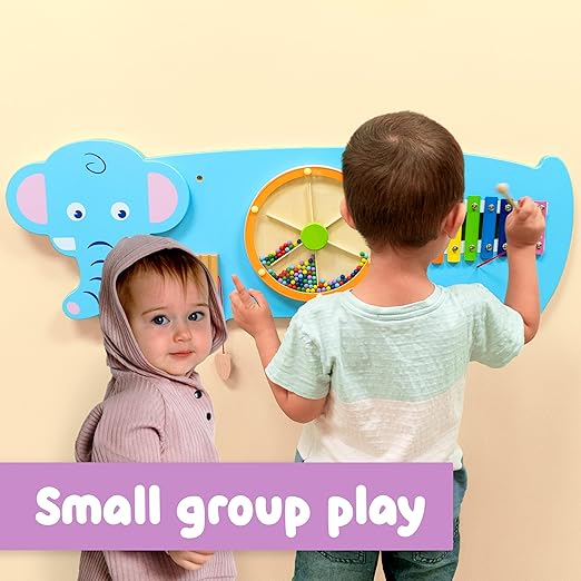 SPARK & WOW Elephant Activity Wall Panel - Ages 18m+ - Montessori Sensory Wall Toy - 3 Activities - Busy Board - Toddler Room Décor