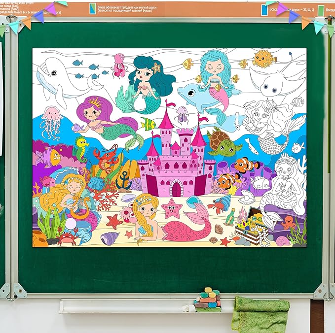 3Pack Giant Coloring Poster, Large Coloring Poster for Kids, Dinosaur, Mermaid, and Sea Animal Huge Big Coloring Page Craft with for Classroom Home Coloring Activities Birthday Gifts Party Favors
