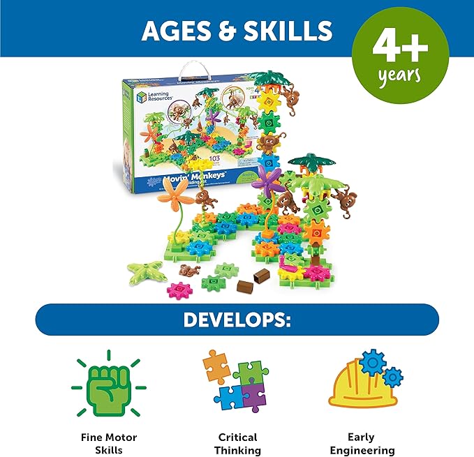 Learning Resources Gears! Gears! Gears! Movin' Monkeys Building Play Set, 103 Pieces