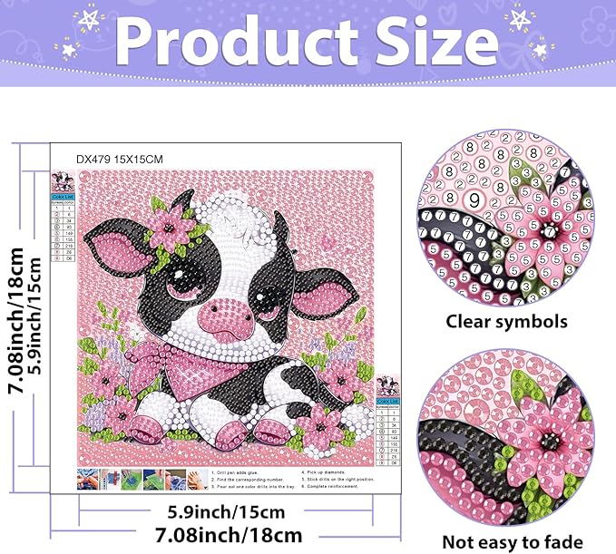 hkejoi 4 Pack Diamond Painting Kits with Box Animal Diamond Art Kits, Big Gem Diamond Painting Arts and Crafts Painting Kit for Gift Home Decor 6x6inch