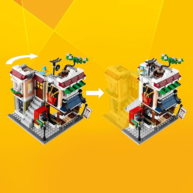 LEGO Creator 3 in 1 Downtown Noodle Shop House, Transforms from Noodle Shop to Bike Shop to Arcade, Modular Building Set, Toy Gift for Kids 8 Years and Up, 31131
