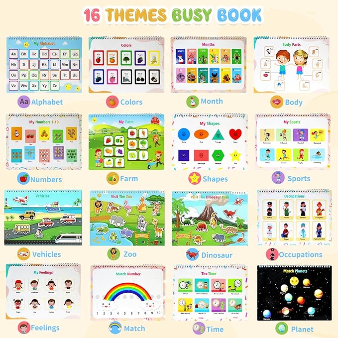 Montessori Busy Book for Toddlers 1-3 3-5, My Preschool Busy Book Sensory Toys for 3 4 5 6 Year Old Kids, Education Workbook Learning Activities - Christmas Birthdays Gifts for Boys and Girls