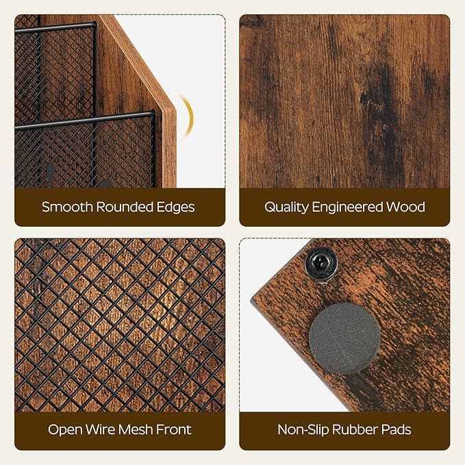 YATINEY Magazine Holder, Wood Magazine Rack Floor, Mail Organizer Countertop, Magazine Mail Holder Sorter, Record Holder for Magazines, Books, Newspapers, Tablets, Rustic Brown and Black MR02BR