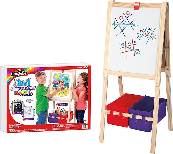 Cra-Z-Art 3-in-1 Smartest Artist Standing Easel- Chalk Board, Dry Erase Board and Storage