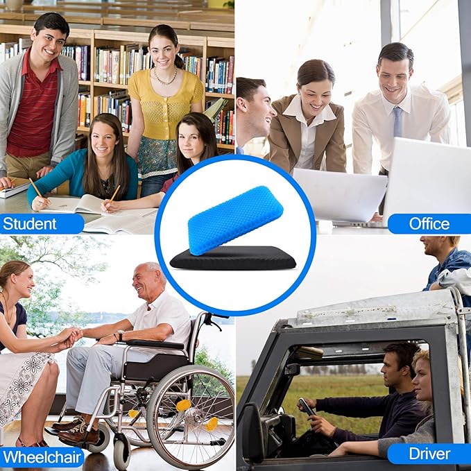 Large Gel Seat Cushion for Long Sitting (Large & Thick), Soft & Breathable, Gel Cushion for Wheelchair Reduce Sweat, Chair Cushion for Office Chair (Black Cover)