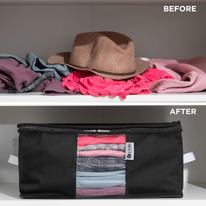 Cedar Clothes Storage Bag Organizer – Protects from Moths, Moisture, Dirt & Dust – Set of 2 Underbed Storage Bags for Clothes, Cashmere Sweaters, Bedding & More - Underbed Storage - Black