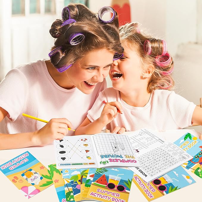 BZaber Summer Beach Coloring Books - 24Pcs Summer Game DIY Art Drawing Book Bulk Including Lemon Coconut Crab Flamingo Beach Pool Summer Patterns for Summer Holiday Classroom Rewards Goodie Bag Filler