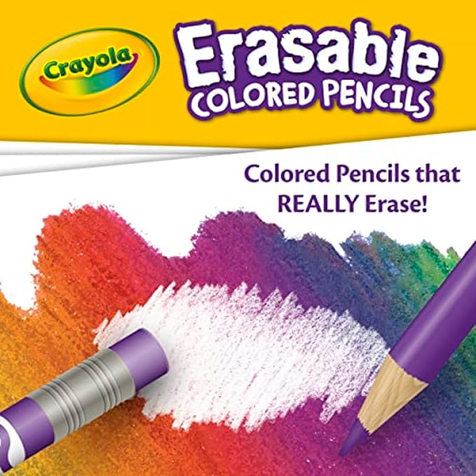 Crayola Erasable Colored Pencils (24ct), Kids Coloring Pencils for Coloring Books, Assorted Colors, Arts & Crafts Supplies, Gifts, Ages 6+