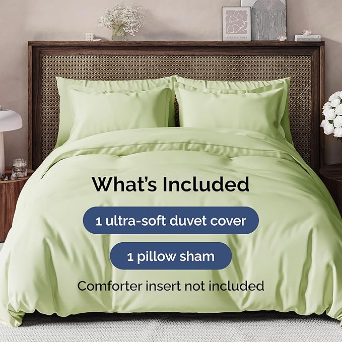 CGK Unlimited Duvet Cover Twin/Twin XL Size Set - Extra Soft Duvet Cover 68 x 90 with 1 Pillow Sham - Hotel Quality, Fade Free w/Zipper Closures & Ties - Bedding and Bed Linens Set (Light Sage Green)