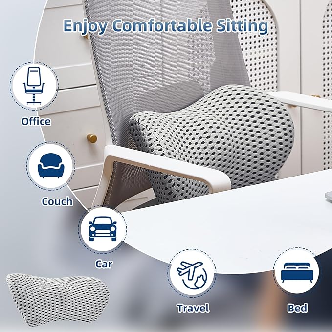 Lumbar Pillow, Memory Foam Lumbar Support Pillow for Office Chair and Car Seat, Ergonomic Streamline Back Pillow for Lower Back Pain Relief, Back Support Pillow for Sitting, Driving, Traveling