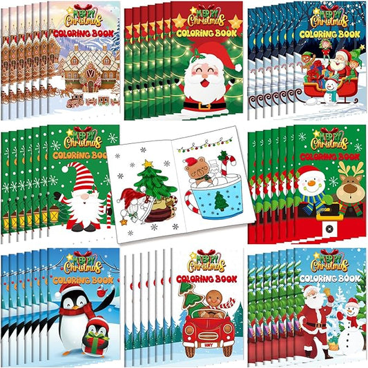 Cholemy 56 Pcs Christmas Coloring Books for Kids Party Favors Mini Christmas Coloring Books Bulk DIY Art Winter Small Coloring Books Xmas Stockings Goodie Bags Stuffers Party Supplies(Classic Style)