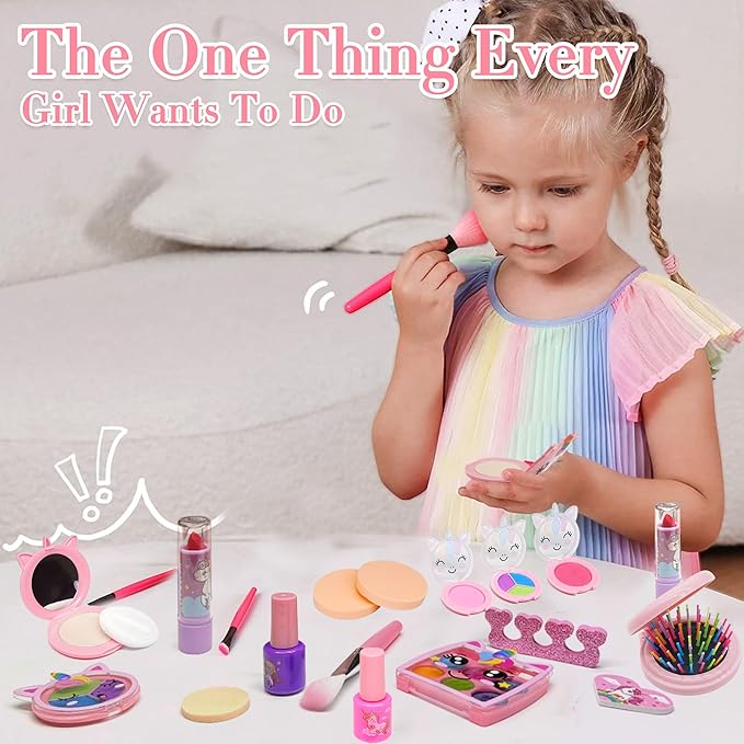 Kids Makeup Kit for Girl - Washable Non Toxic Kid Make Up Toys, Little Girls Play Makeup Set, Kids Toy for Toddlers Children Princess, Christmas Birthday Gift for 4 5 6 7 8 9 10 Year Old Girl