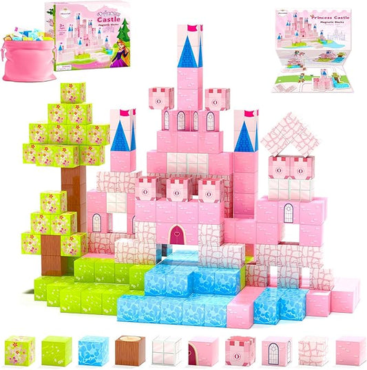 Updated Magnetic Blocks-Princess Toys, Creative Magnetic Building Blocks Toddler Toys, Birthday Gifts for Kids 3+ Years Old, STEM Montessori Sensory Toys for Boys & Girls Age 3-4 4-5 6-8