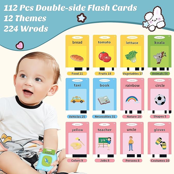 Talking Flash Cards for Toddlers 1-3, Toddler Toys for Ages 1 2 3 4 5 Years Old Boys, Pocket Speech Therapy Toys with 224 Sight Words, Autism Sensory Toys, Montessori Educational Learning Toys Gifts
