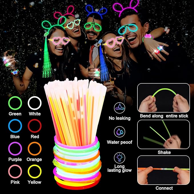 312PCS Glow in the Dark Party Supplies, Light Up Party Favors with 40 finger lights, LED Neon balloons, LED Whistle, 100 Glow Sticks Bulk DIY Glow Necklaces Glasses, Neon Party Supplies & Decorations