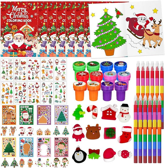 Cinrobiye 72 Pieces Merry Christmas Party Favors Max Holiday Coloring Books Tattoo DIY Sticker Stampers Class Reward Prizes for Christmas Holiday Winter Party Supplies
