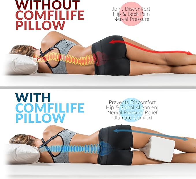 ComfiLife Knee Pillow for Side Sleepers – Cooling Leg Pillow for Side Sleeping – Knee Pillow with Strap for Hip Pain, Back Pain, Sciatica Pain Relief – Memory Foam Hip Pillow Contour Design