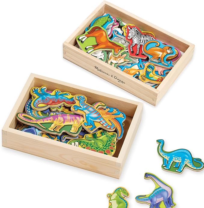 Melissa & Doug Wooden Magnets Set - Animals and Dinosaurs With 40 Wooden Magnets