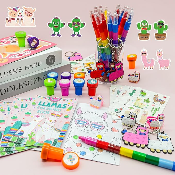 72 Pcs Llama Birthday Party Favors Kits ,Llama Coloring Book Alpaca Pinata Filler Cactus Goodie Bags Summer Mexican Party Supplies Llama Craft DIY Kit Face Stickers Tattoo for Fiesta Animal Party